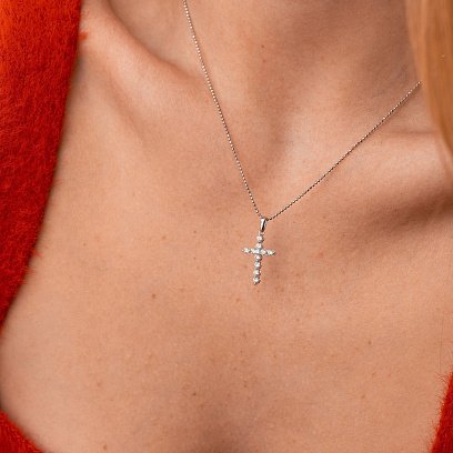 Крестик с бриллиантами (белое золото) пб0336gm №2