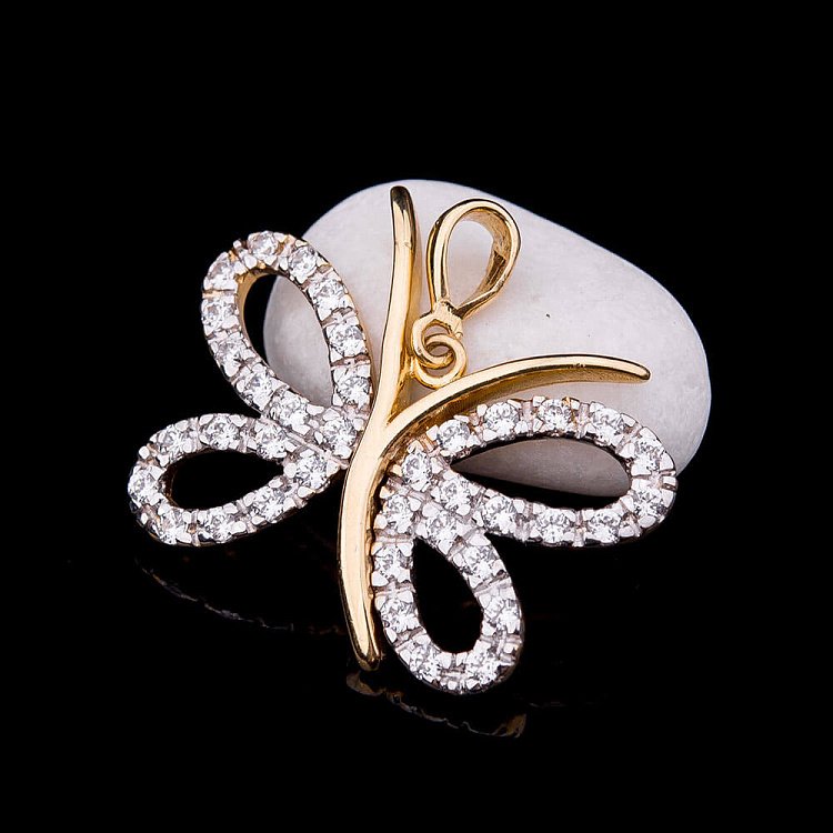 Золотая подвеска "Бабочка" с фианитами п01268 от ювелирного магазина Оникс