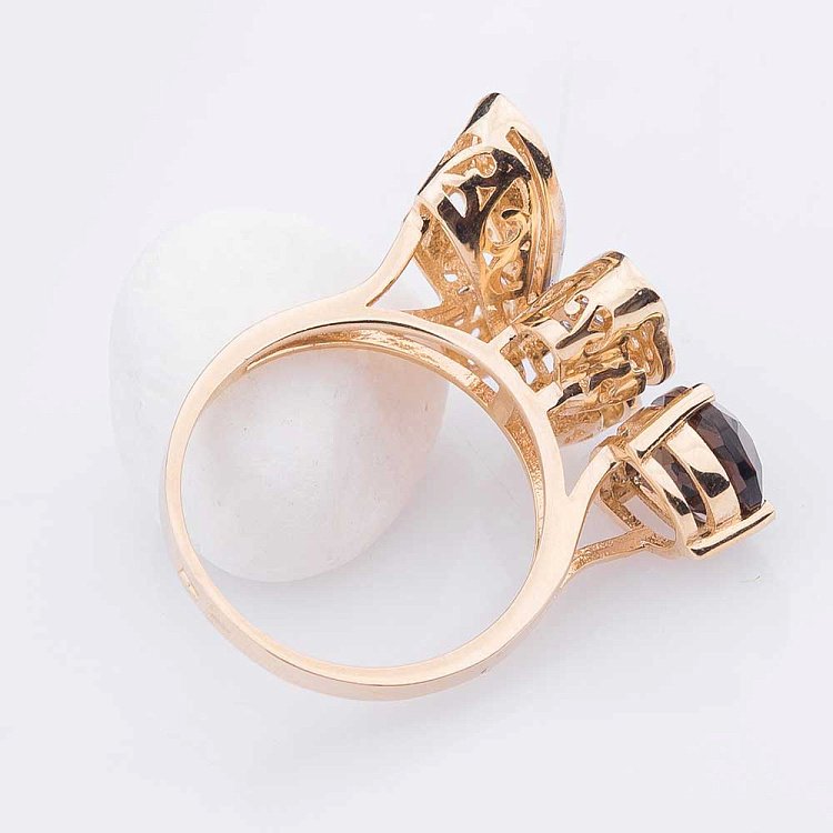 Золота каблучка "Метелик" з димч. кварцом і фіанітами к04327 від ювелірного магазину Онікс - 1