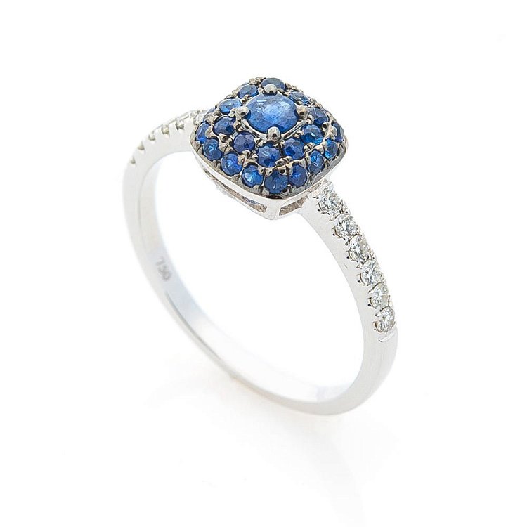 Каблучка золота з сапфірами і діамантами кб0104са від ювелірного магазину Онікс