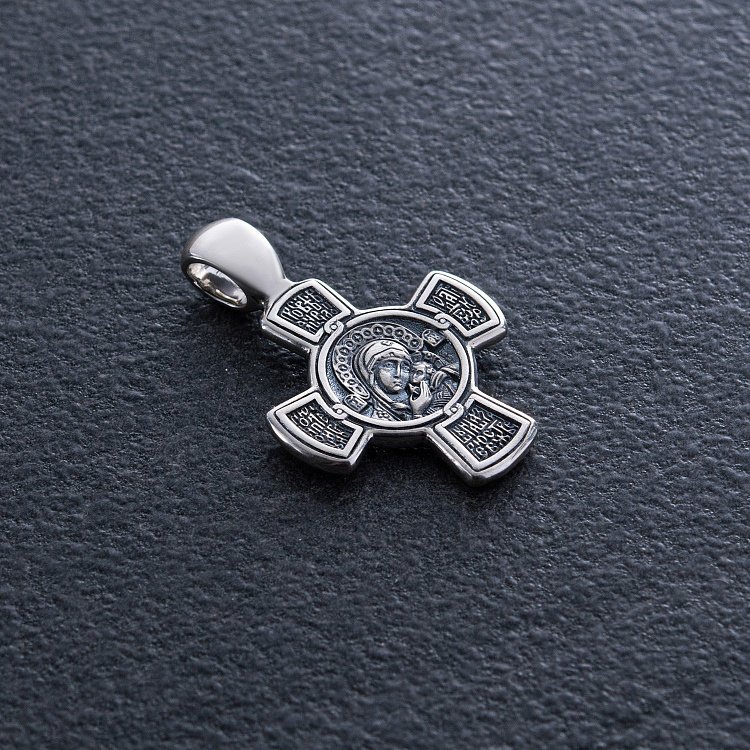 Серебряный крест с чернением "Спас. Касперовская икона Божией Матери" 13373 от ювелирного магазина Оникс - 1