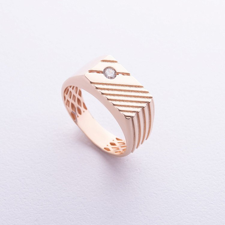 Мужская золотая печатка с фианитом к08223 от ювелирного магазина Оникс