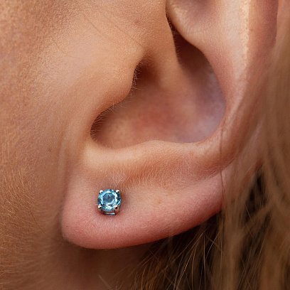 Золотые серьги - пусеты с голубыми топазами сб0119gl №4