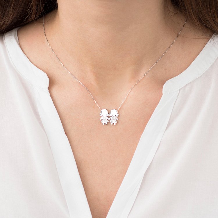 Золотое колье "Девочки" с фианитами кол01222 от ювелирного магазина Оникс