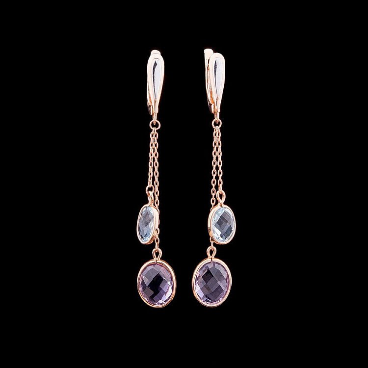 Золотые серьги с аметистом и топазом с02387 от ювелирного магазина Оникс - 3