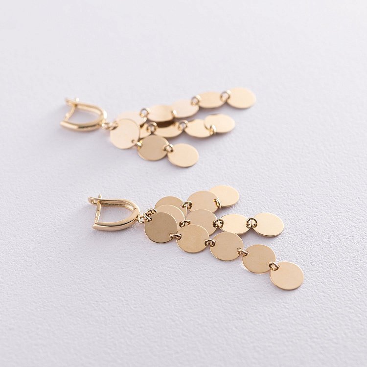 Висячие серьги "Монетки" из желтого золота с07229 от ювелирного магазина Оникс - 4