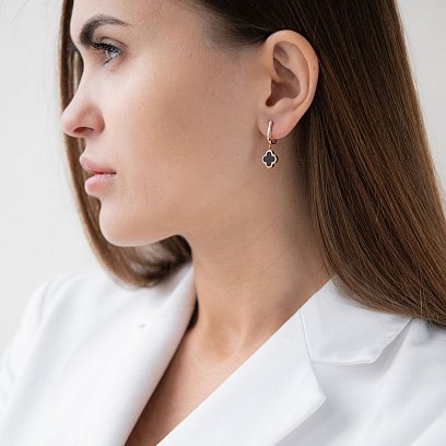 Сережки "Конюшина" в червоному золоті (емаль) с06815 №2