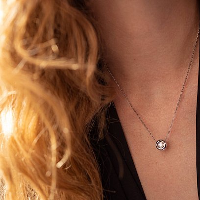 Золотое колье с одним камнем (бриллиант) кол402ke №7