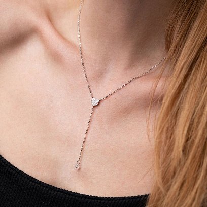 Серебряное колье с сердечком (фианиты) 181145 №4