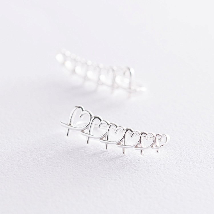 Серьги - клаймберы "Сердечки" в серебре 122919 от ювелирного магазина Оникс - 2