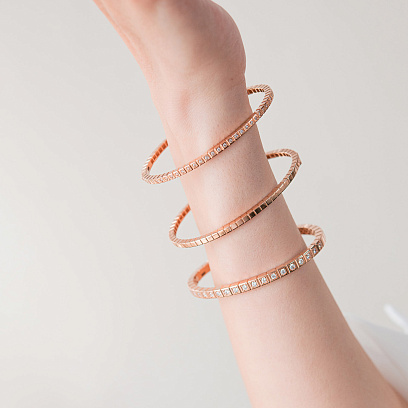 Жесткий золотой браслет "Кубики" (фианиты) б05616 №7