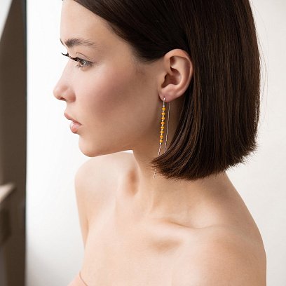 Срібні сережки - протяжки з жовтими каменями 123078 №2