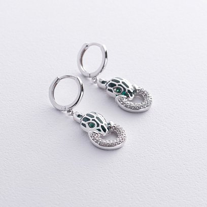 Золоті сережки "Змії" (емаль, фіаніт) с08696 №3