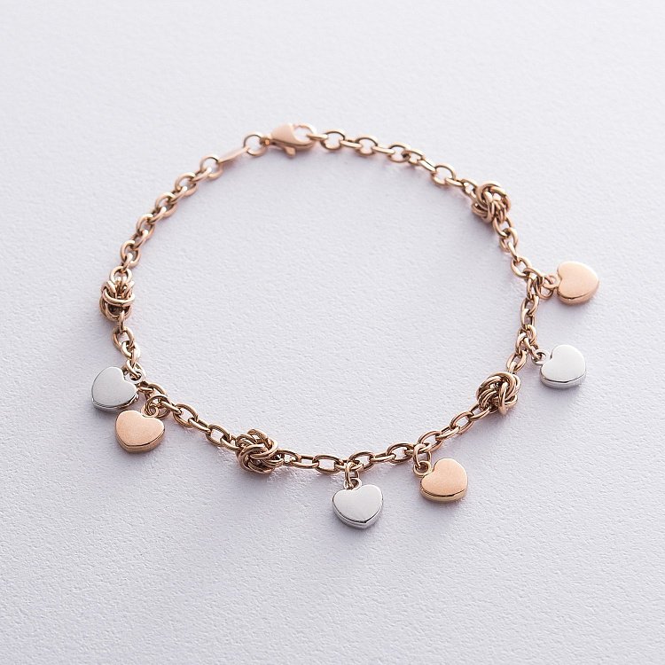 Золотой браслет "Сердечки" б04350 от ювелирного магазина Оникс