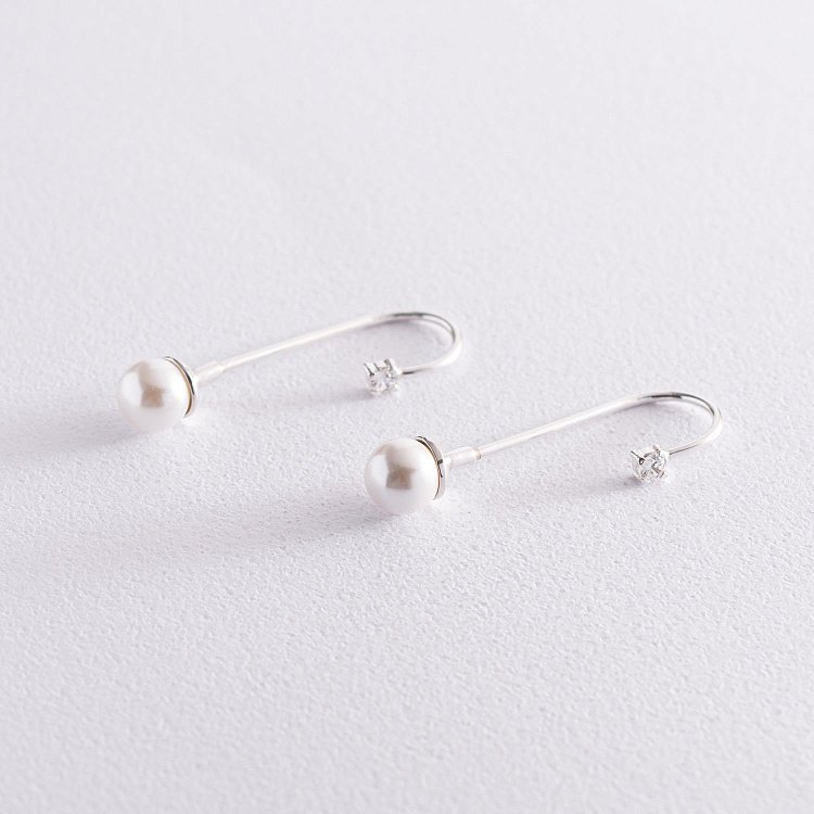 Срібні сережки жіночі (фіаніт, шт. перли) 121310 від ювелірного магазину Онікс - 4