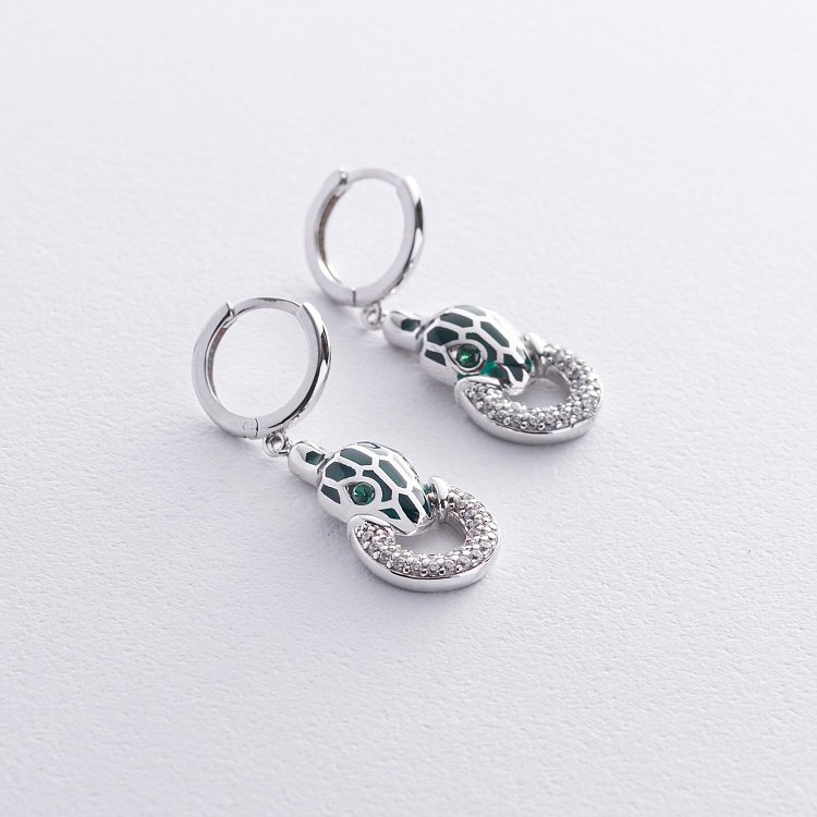 Золоті сережки "Змії" (емаль, фіаніт) с08696 від ювелірного магазину Онікс - 2