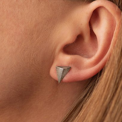 Серьги - пусеты "Пирамида" в серебре 123265 №4