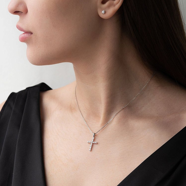 Золотой крестик с бриллиантами пб0231ri от ювелирного магазина Оникс - 1