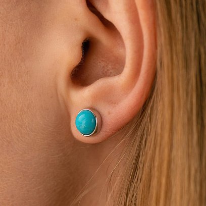 Серьги - пусеты с бирюзой (белое золото) с08676 №2