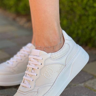 Срібний браслет з білими фіанітами на ногу 141570 №5