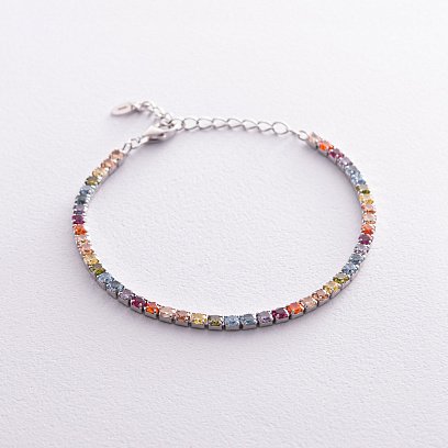 Серебряный браслет "Разноцветный" с фианитами 141632 №5