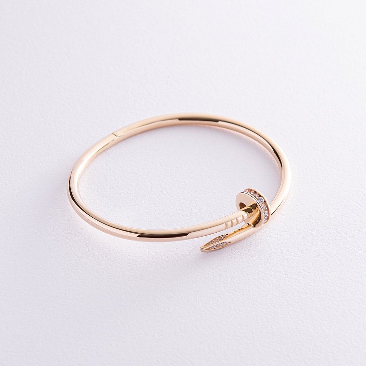 Жесткий браслет "Гвоздь" с фианитами (желтое золото) б04653 от ювелирного магазина Оникс