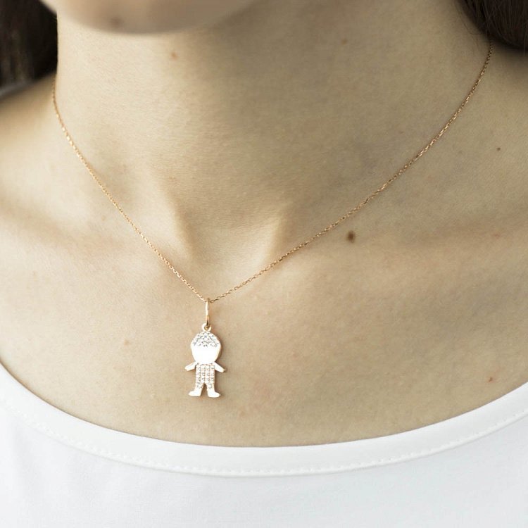 Золотий кулон "Дитина" з фіанітами п03027 від ювелірного магазину Онікс - 2