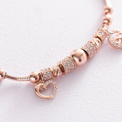 Золотой браслет "Сердце и бесконечность" с фианитами б04980 №3