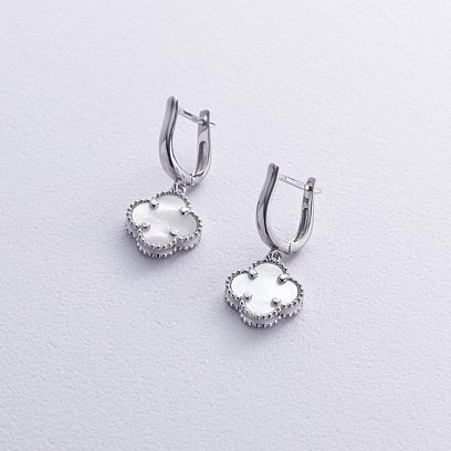 Серебряные серьги "Клевер" с перламутром 123361 №3