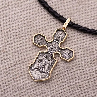 Православний хрест "Розп'яття. Казанська ікона Божої Матері з майбутніми святими" 131464 №2