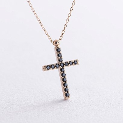 Золоте кольє з хрестиком (чорні та білі фіаніти) кол00811
