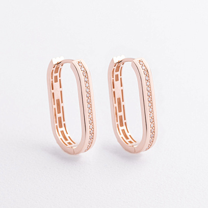 Серьги "Jenny" с фианитами (красное золото) с09578