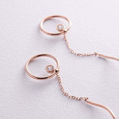 Золотые серьги - протяжки "Айрис" с фианитами с08327 №4