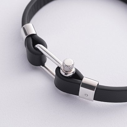 Кожаный браслет с серебряными вставками 1316 №2