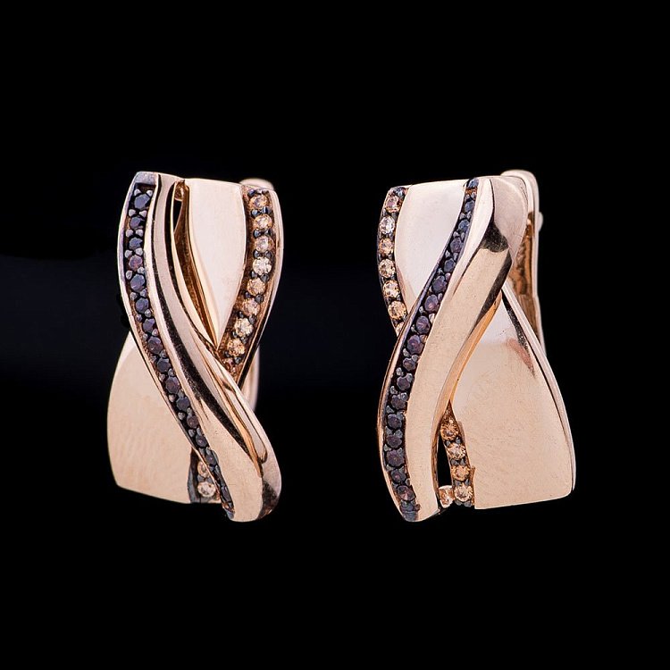 Золоті сережки з чорними і жовтими фіанітами с04524 від ювелірного магазину Онікс