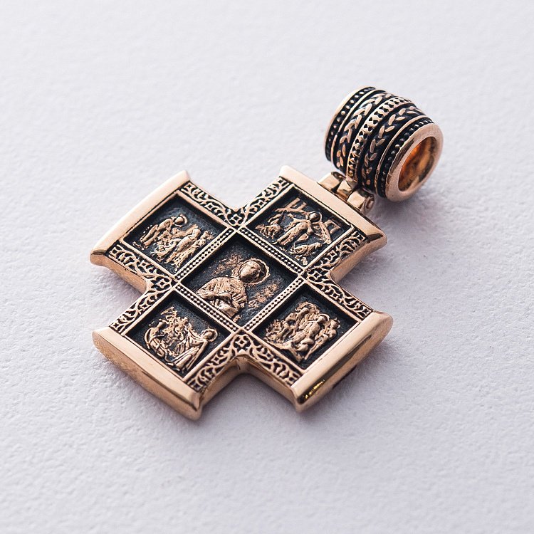 Золотий хрест "Господь Вседержитель. Великомученик Пантелеймон зі сценами житія" п02673 від ювелірного магазину Онікс - 1