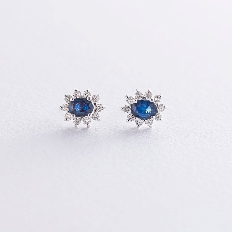 Золоті сережки - пусети (сапфір, діамант) JMSE7915 від ювелірного магазину Онікс