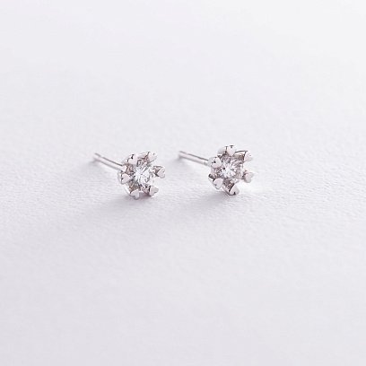 Золоті сережки-пусети з діамантами "Сердечка" сб0084ca