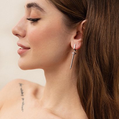 Серьги "Гвоздь" в белом золоте (фианиты) с08164 №2