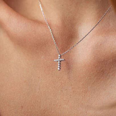 Золотое колье "Крестик" с бриллиантами 738331121 №6