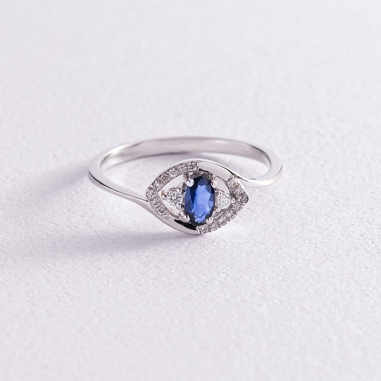 Золота каблучка з діамантами і сапфіром C01122R від ювелірного магазину Онікс