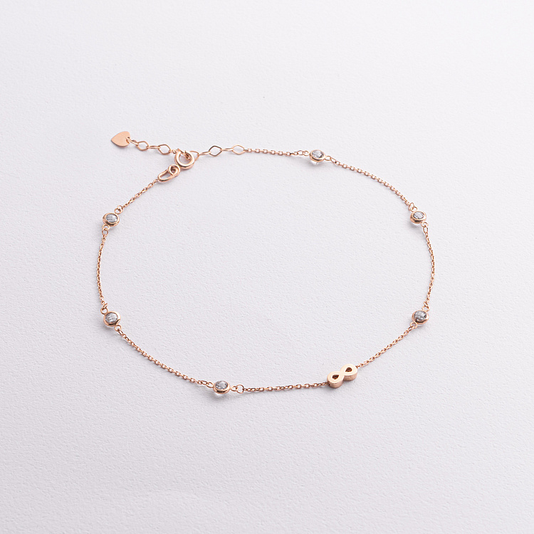 Золотий браслет на ногу "Нескінченність" (фіаніти) б05736 від ювелірного магазину Онікс