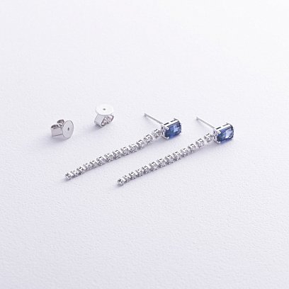 Золотые серьги - пусеты (сапфиры, бриллианты) сб0513sm №5