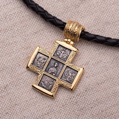 Серебряный крест «Господь Вседержитель. Великомученик Пантелеимон со сценами жития» 132302 №2