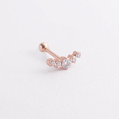 Одиночна золота сережка в хрящ вушка (фіаніти) з40001к №2