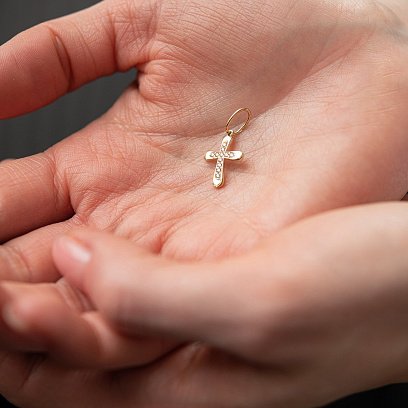 Хрестик у жовтому золоті з фіанітами п03759 №4