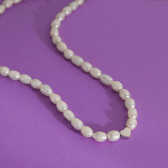 Серебряное колье "Сердечко" с жемчугом 908-01440 №5