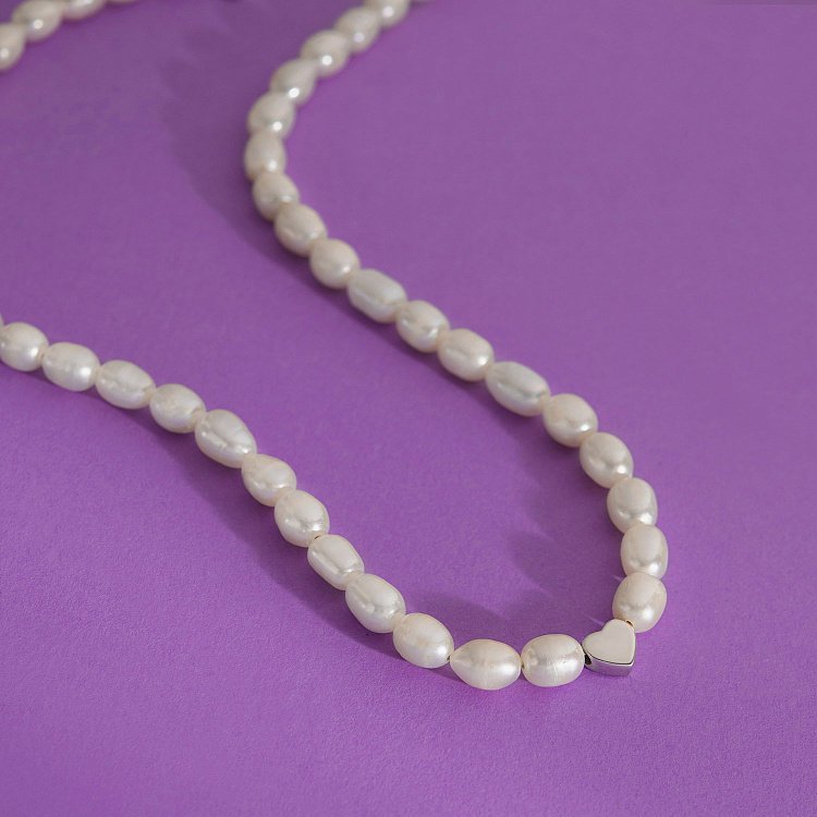 Серебряное колье "Сердечко" с жемчугом 908-01440 от ювелирного магазина Оникс - 4