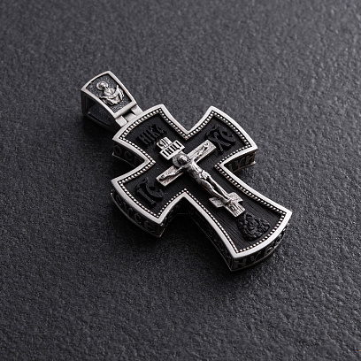 Срібний хрест "Ісус Христос. Георгій Переможець" з ебеновим деревом 1799 №3