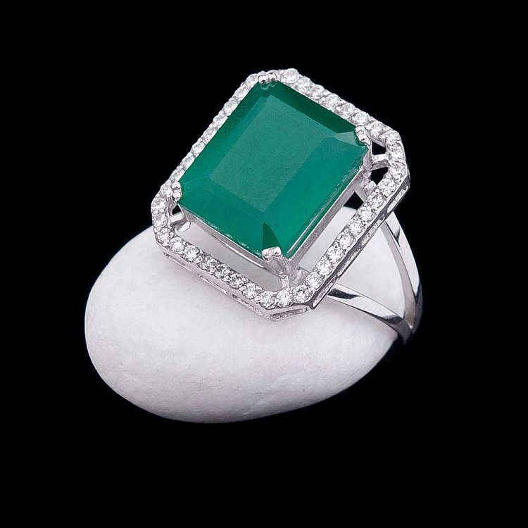 Золотое кольцо с агатом и фианитами к411 от ювелирного магазина Оникс - 1